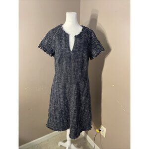 NWOT Banana Republic Plaid Tapestry Fit-and-Flare Dress Navy/Beige Textured Sz14